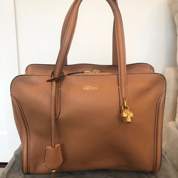 Alexander McQueen Handbags - Alexander McQueen Large Pebbled Camel Leather Tote